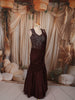 Deep Wine Leaf Sequins and Beads Embroidered Design Satin Ready to Wear Draped Saree with Corset Blouse