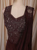 Deep Wine Leaf Sequins and Beads Embroidered Design Satin Ready to Wear Draped Saree with Corset Blouse