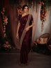 Deep Wine Leaf Zari Woven Design Semi Banarasi Silk Saree with Designer Border