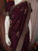 Deep Wine Leaf Zari Woven Design Semi Banarasi Silk Saree with Designer Border