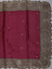 Deep Wine Magenta Floral Zari Embroidered Design Pure Tussar Silk Fancy Saree with Contrast Scalloped Border