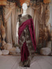 Deep Wine Magenta Floral Zari Embroidered Design Pure Tussar Silk Fancy Saree with Contrast Scalloped Border