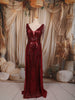 Deep Wine Maroon Abstract Sequins Embroidered Design Fish Cut Sequins Fabric Party Wear Gown with Cape Sleeve