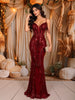 Deep Wine Maroon Abstract Sequins Embroidered Design Fish Cut Sequins Fabric Party Wear Gown with Cape Sleeve