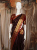 Deep Wine Maroon Butta Zari Woven Design Pure Kanchipuram Silk Saree with Contrast Zari Border