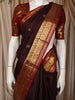 Deep Wine Maroon Butta Zari Woven Design Pure Kanchipuram Silk Saree with Contrast Zari Border
