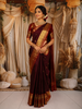Deep Wine Maroon Butta Zari Woven Design Pure Kanchipuram Silk Saree with Contrast Zari Border