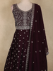 Deep Wine Maroon Floral Embroidered Design Georgette Party Wear Gown