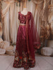 Deep Wine Maroon Floral Printed and Stone Embellished Design Tussar Silk Festive Lehenga with Matching Dupatta