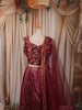 Deep Wine Maroon Floral Printed and Stone Embellished Design Tussar Silk Festive Lehenga with Matching Dupatta