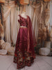 Deep Wine Maroon Floral Printed and Stone Embellished Design Tussar Silk Festive Lehenga with Matching Dupatta