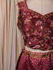 Deep Wine Maroon Floral Printed and Stone Embellished Design Tussar Silk Festive Lehenga with Matching Dupatta