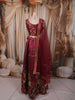 Deep Wine Maroon Floral Printed and Stone Embellished Design Tussar Silk Festive Lehenga with Matching Dupatta