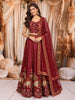 Deep Wine Maroon Floral Printed and Stone Embellished Design Tussar Silk Festive Lehenga with Matching Dupatta