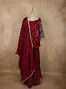 Deep Wine Maroon Floral Sequins and Beads Embroidered Design Organza Bridesmaids Lehenga with Dupatta