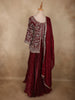 Deep Wine Maroon Floral Sequins and Beads Embroidered Design Organza Bridesmaids Lehenga with Dupatta