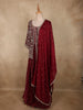 Deep Wine Maroon Floral Sequins and Beads Embroidered Design Organza Bridesmaids Lehenga with Dupatta