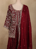 Deep Wine Maroon Floral Sequins and Beads Embroidered Design Organza Bridesmaids Lehenga with Dupatta