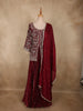 Deep Wine Maroon Floral Sequins and Beads Embroidered Design Organza Bridesmaids Lehenga with Dupatta