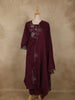 Deep Wine Maroon Floral Thread Embroidered Design Cotton Anarkali Salwar Suit with Dupatta