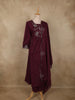 Deep Wine Maroon Floral Thread Embroidered Design Cotton Anarkali Salwar Suit with Dupatta
