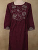Deep Wine Maroon Floral Thread Embroidered Design Cotton Anarkali Salwar Suit with Dupatta