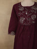 Deep Wine Maroon Floral Thread Embroidered Design Cotton Anarkali Salwar Suit with Dupatta