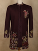 Deep Wine Maroon Floral Thread Embroidered Design Polynosic Sherwani Suit