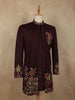 Deep Wine Maroon Floral Thread Embroidered Design Polynosic Sherwani Suit