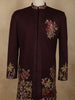 Deep Wine Maroon Floral Thread Embroidered Design Polynosic Sherwani Suit