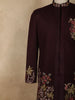 Deep Wine Maroon Floral Thread Embroidered Design Polynosic Sherwani Suit