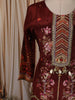 Deep Wine Maroon Floral Vine Printed Design Crepe Silk Straight Cut Salwar Suit with Matching Dupatta