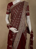 Deep Wine Maroon Floral Zari Embroidered and Stone Embellished Design Georgette Saree with Dupatta
