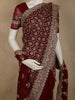 Deep Wine Maroon Floral Zari Embroidered and Stone Embellished Design Georgette Saree with Dupatta