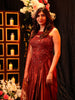 Deep Wine Maroon Geometric Sequins and Beads Embroidered Design Satin Party Wear Gown with Sheer Dupatta