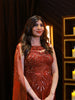 Deep Wine Maroon Geometric Sequins and Beads Embroidered Design Satin Party Wear Gown with Sheer Dupatta