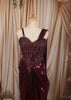 Deep Wine Maroon Heavy Beads Embroidered Design Holographic Ready to Wear Party Saree with Designer Corset Blouse