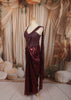 Deep Wine Maroon Heavy Beads Embroidered Design Holographic Ready to Wear Party Saree with Designer Corset Blouse