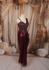 Deep Wine Maroon Heavy Beads Embroidered Design Holographic Ready to Wear Party Saree with Designer Corset Blouse