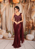 Deep Wine Maroon Heavy Beads Embroidered Design Holographic Ready to Wear Party Saree with Designer Corset Blouse