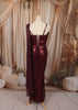 Deep Wine Maroon Heavy Beads Embroidered Design Holographic Ready to Wear Party Saree with Designer Corset Blouse