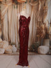 Deep Wine Maroon  Heavy Sequins Embroidered Design Sequins Fabric Party Wear Corset Fish Cut Gown