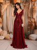 Deep Wine Maroon  Heavy Sequins Embroidered Design Sequins Fabric Party Wear Corset Fish Cut Gown