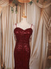 Deep Wine Maroon Heavy Sequins Embroidered Design Sequins Fabric Party Wear Fish Cut Gown with Draped Beaded Shoulder Chains