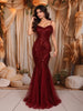 Deep Wine Maroon Heavy Sequins Embroidered Design Sequins Fabric Party Wear Fish Cut Gown with Draped Beaded Shoulder Chains