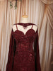 Deep Wine Maroon Heavy Sequins and Beads Embroidered Design Net Mermaid Bridal Lehenga and Off Shoulder Corset Blouse  with Matching Choker Dupatta