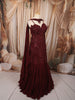 Deep Wine Maroon Heavy Sequins and Beads Embroidered Design Net Mermaid Bridal Lehenga and Off Shoulder Corset Blouse  with Matching Choker Dupatta