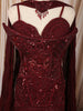 Deep Wine Maroon Heavy Sequins and Beads Embroidered Design Net Mermaid Bridal Lehenga and Off Shoulder Corset Blouse  with Matching Choker Dupatta