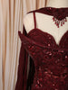 Deep Wine Maroon Heavy Sequins and Beads Embroidered Design Net Mermaid Bridal Lehenga and Off Shoulder Corset Blouse  with Matching Choker Dupatta