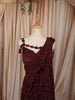 Deep Wine Maroon Heavy Silver Beads Embroidered Design Chiffon Ready to Wear Party Saree with Matching Designer Blouse
